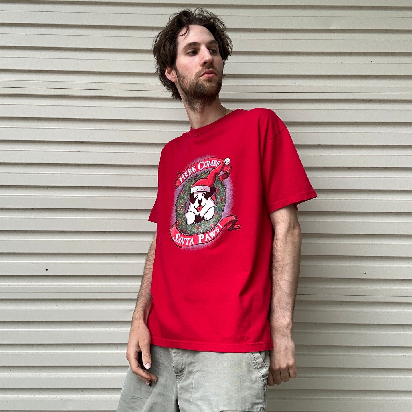 Vintage Red Santa Paws Graphic Tee - L
