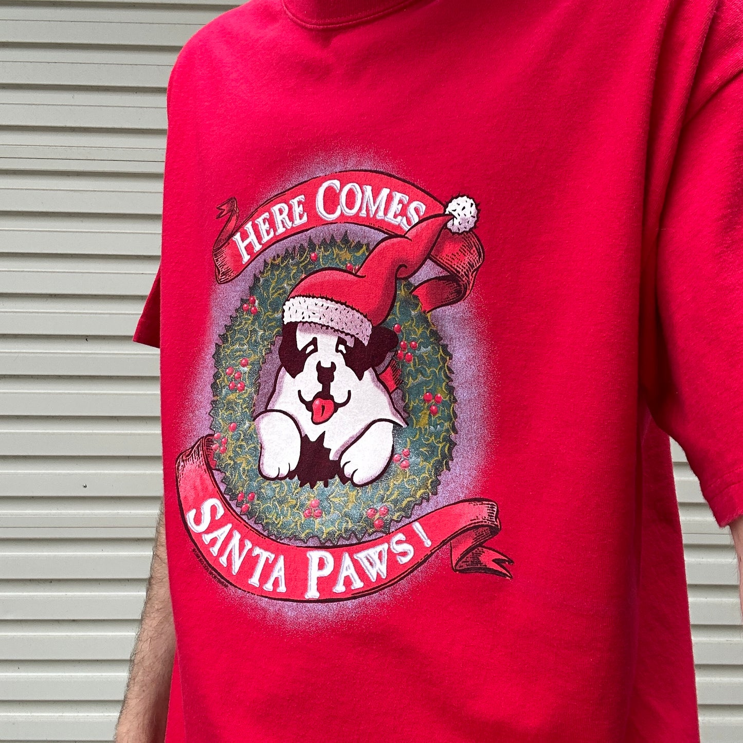 Vintage Red Santa Paws Graphic Tee - L