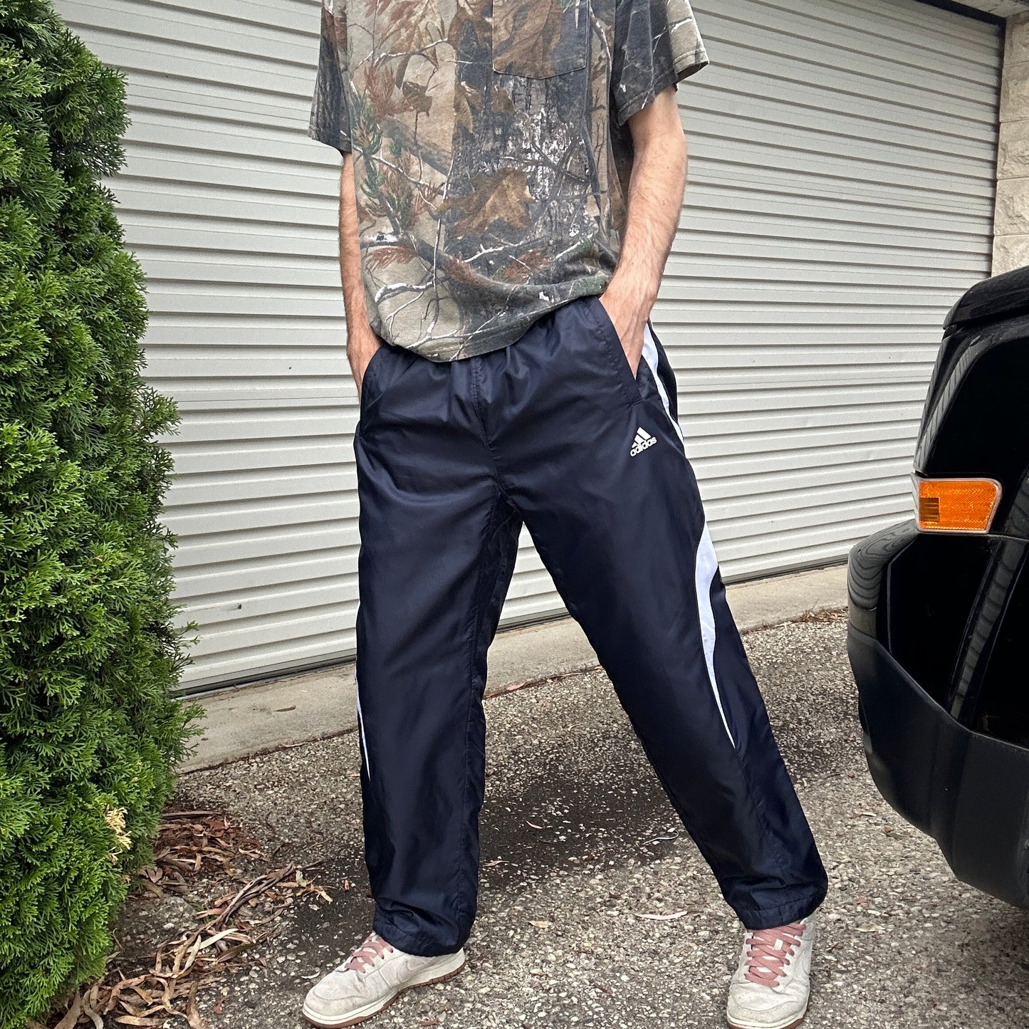 2000's Adidas Navy and White Trackpants - L