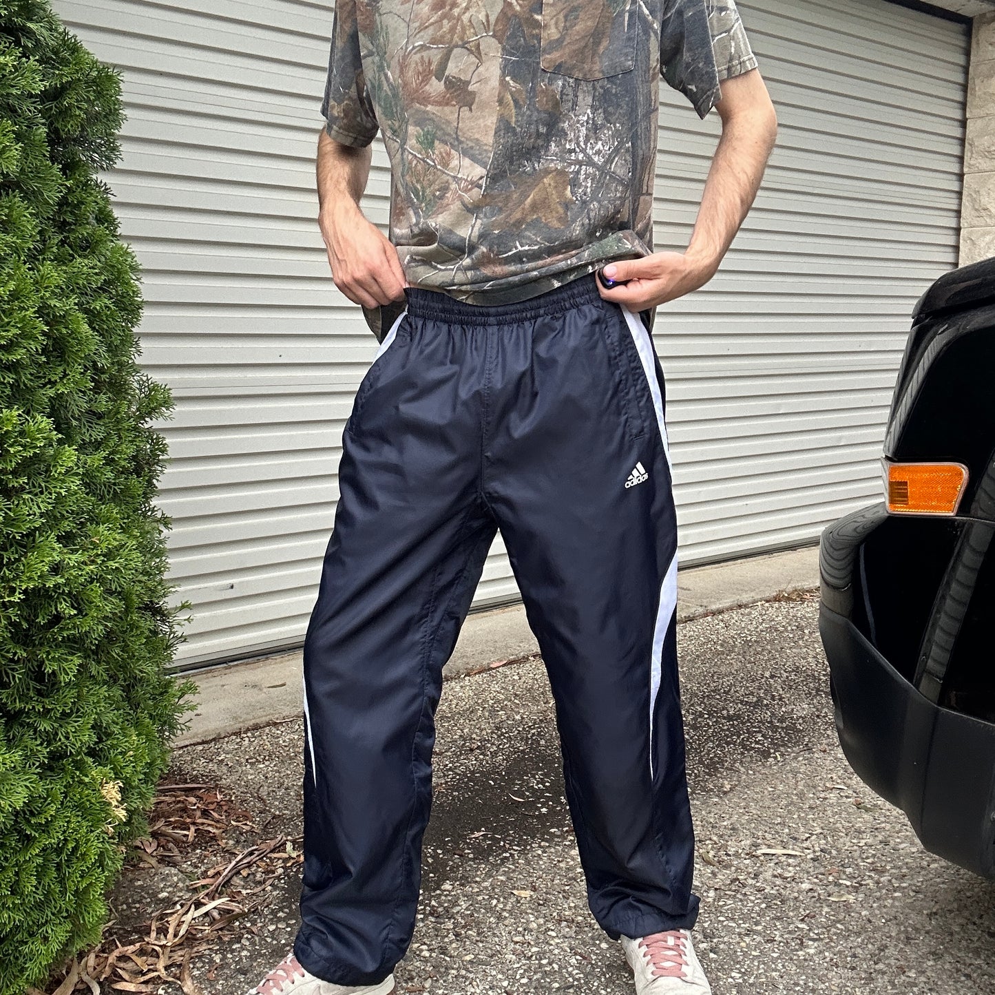 2000's Adidas Navy and White Trackpants - L