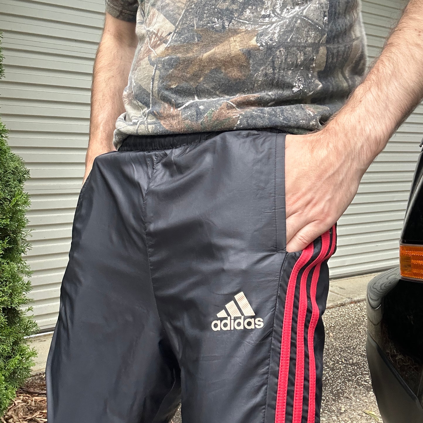 Vintage Black and Red Adidas Trackpants - M