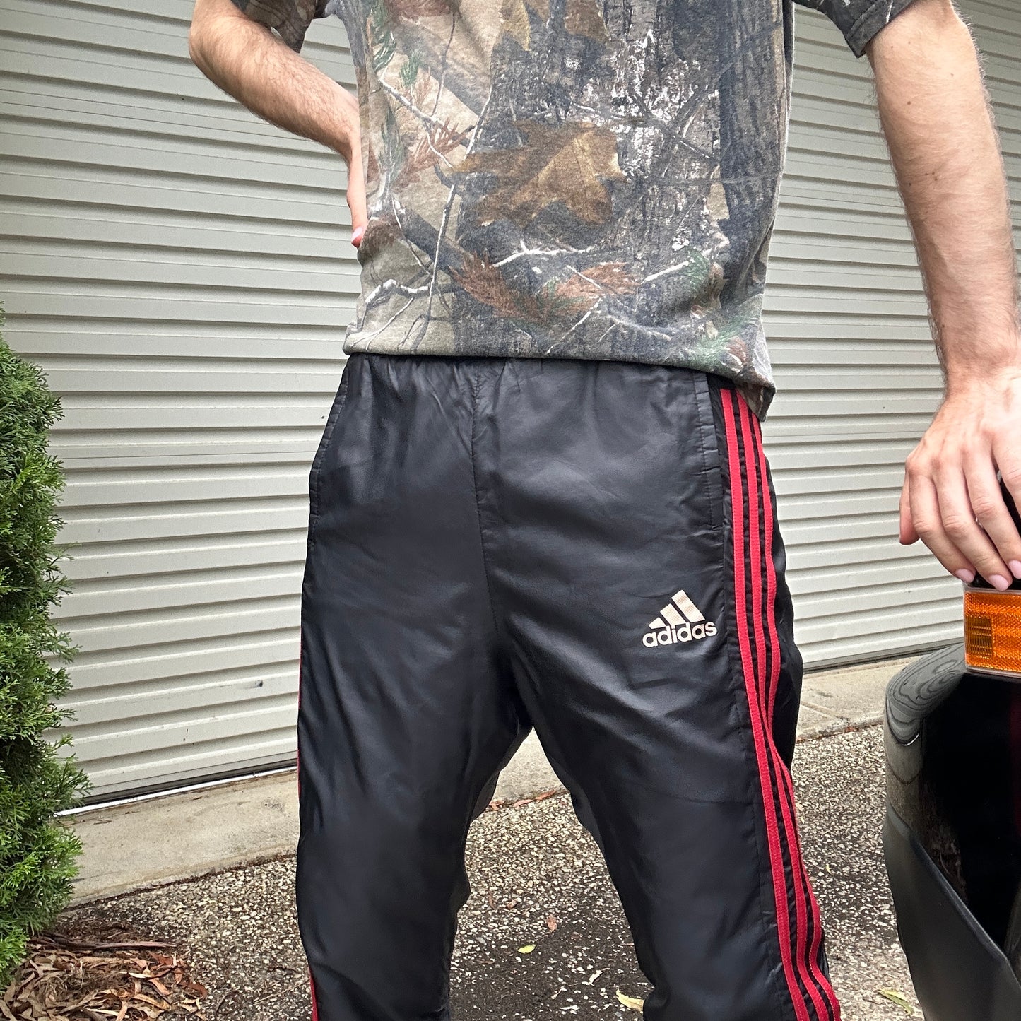 Vintage Black and Red Adidas Trackpants - M