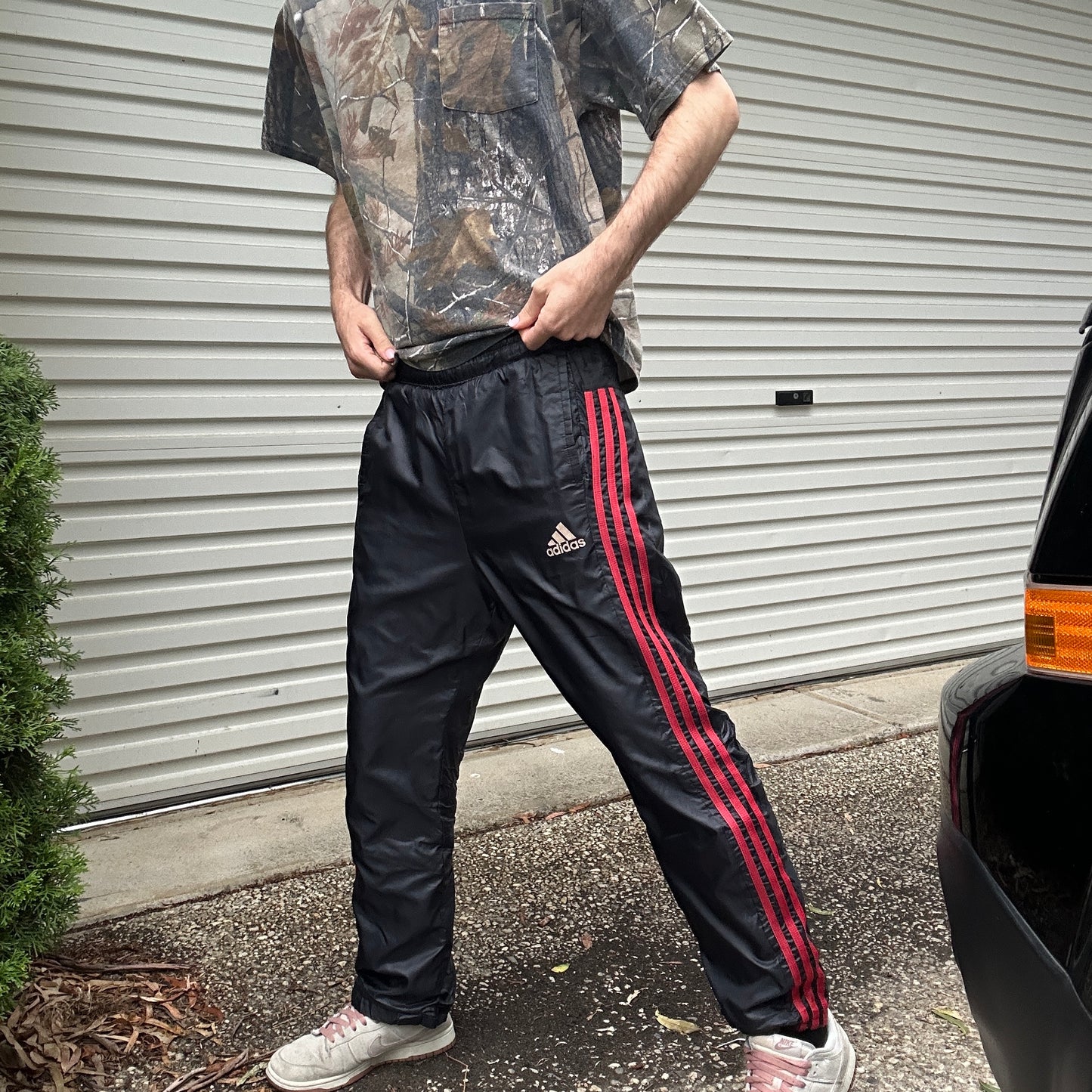 Vintage Black and Red Adidas Trackpants - M