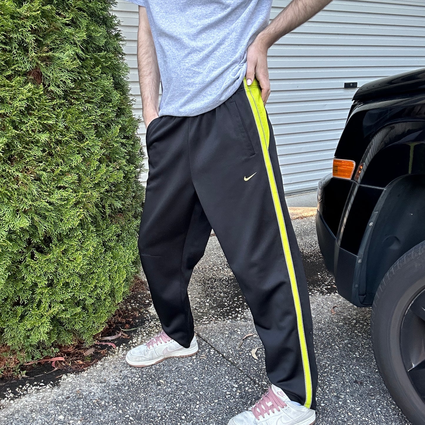 Vintage Black & Green NIke Track Pants -XL