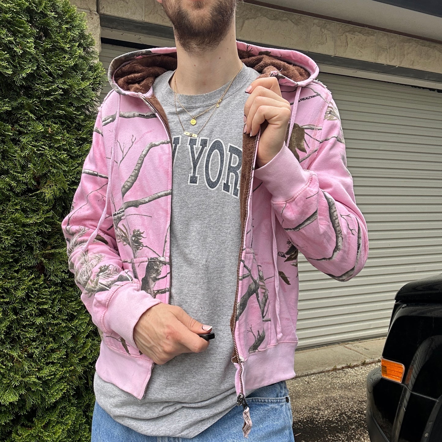 Vintage Realtree Camo Pink with Brown Hoodie - L(W)