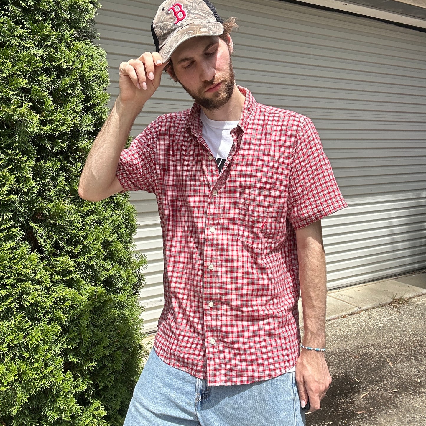 Vintage Red Nautica Button Up - M