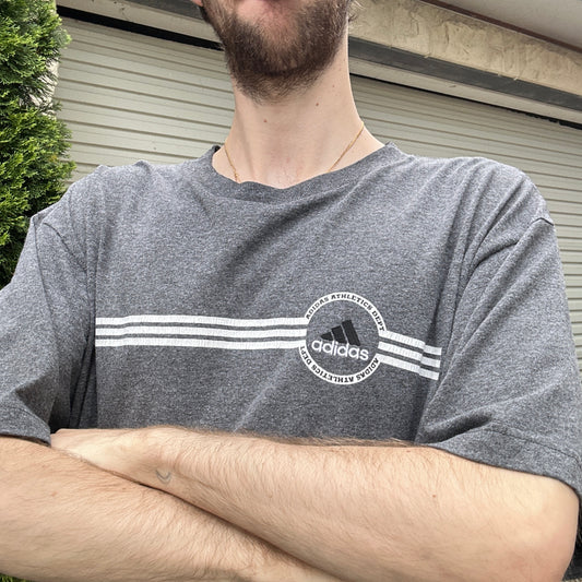 2000's Grey Adidas Graphic Tee - L