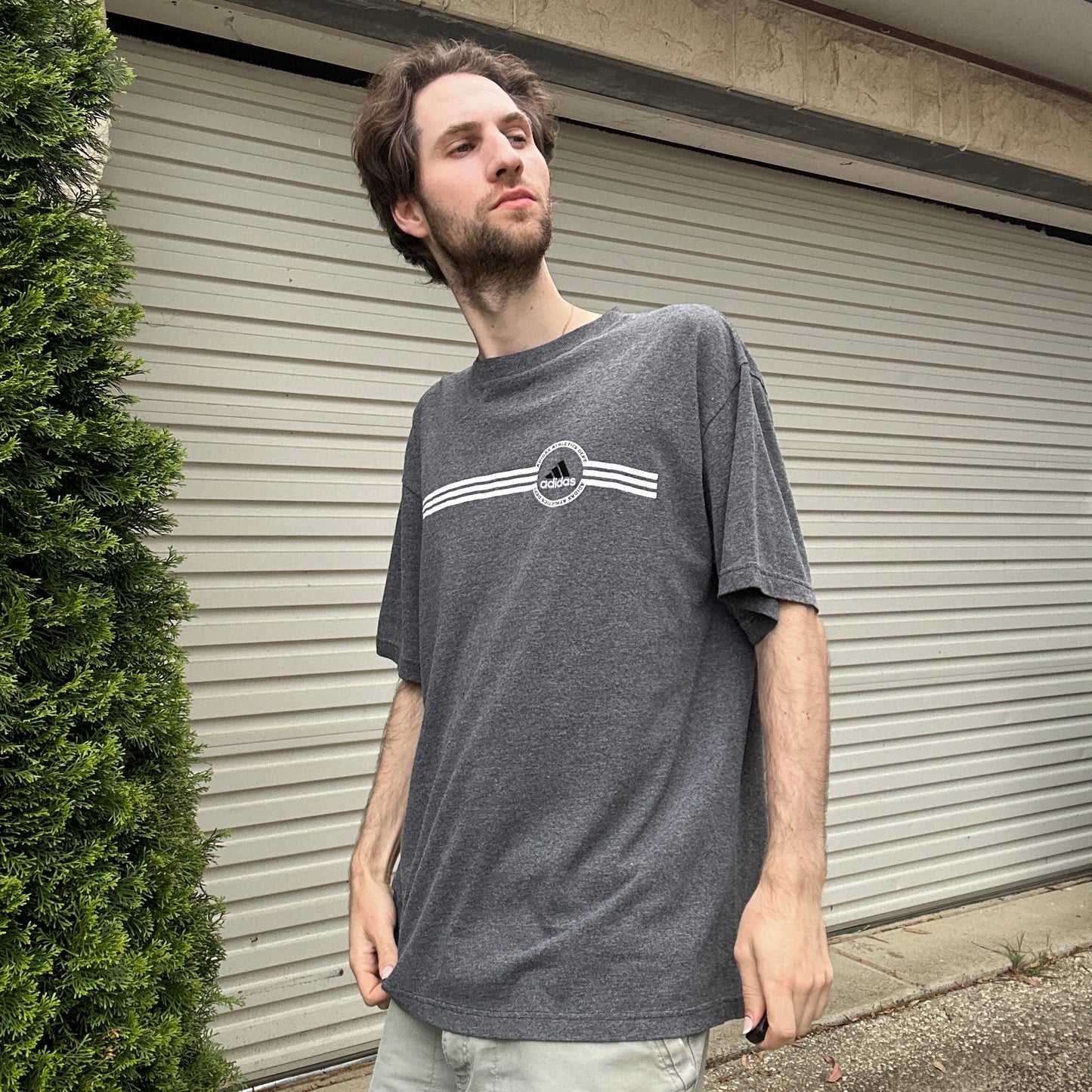 2000's Grey Adidas Graphic Tee - L