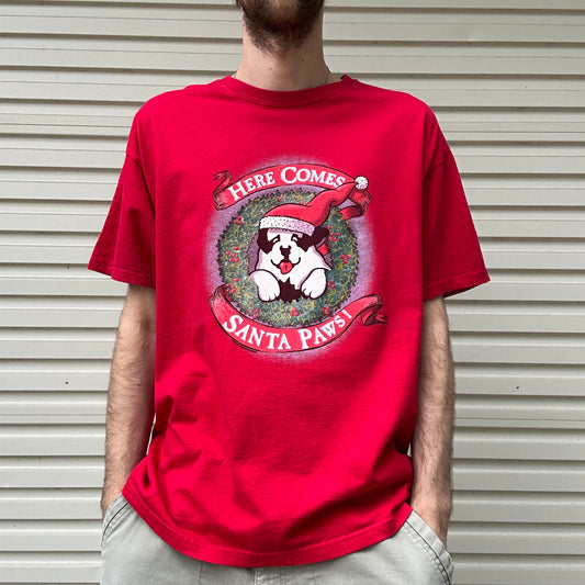 Vintage Red Santa Paws Graphic Tee - L