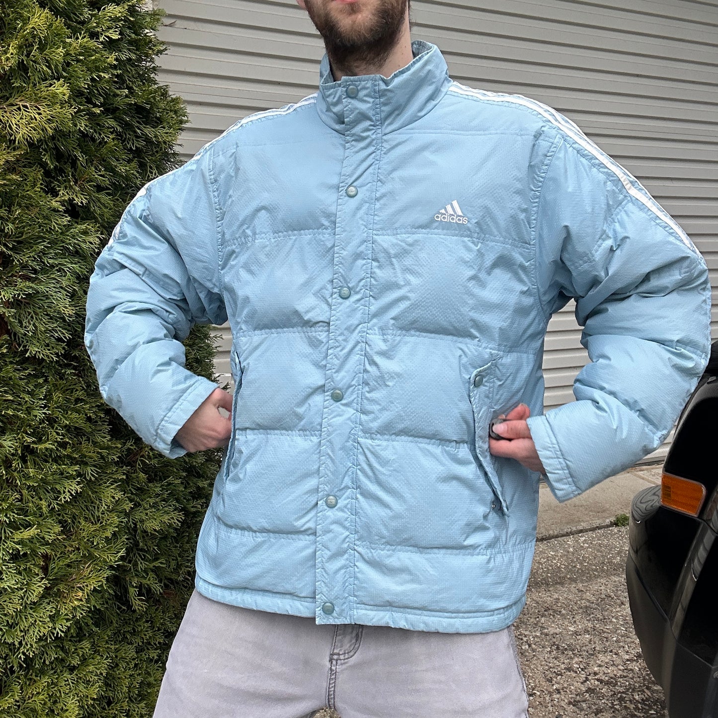 Vintage Baby Blue Adidas Puffer Jacket - M