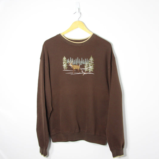 1990's Deer Embroidered USA Sweatshirt - L