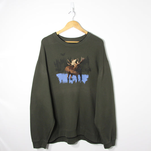 Vintage Moose Embroidered Sweatshirt - XL