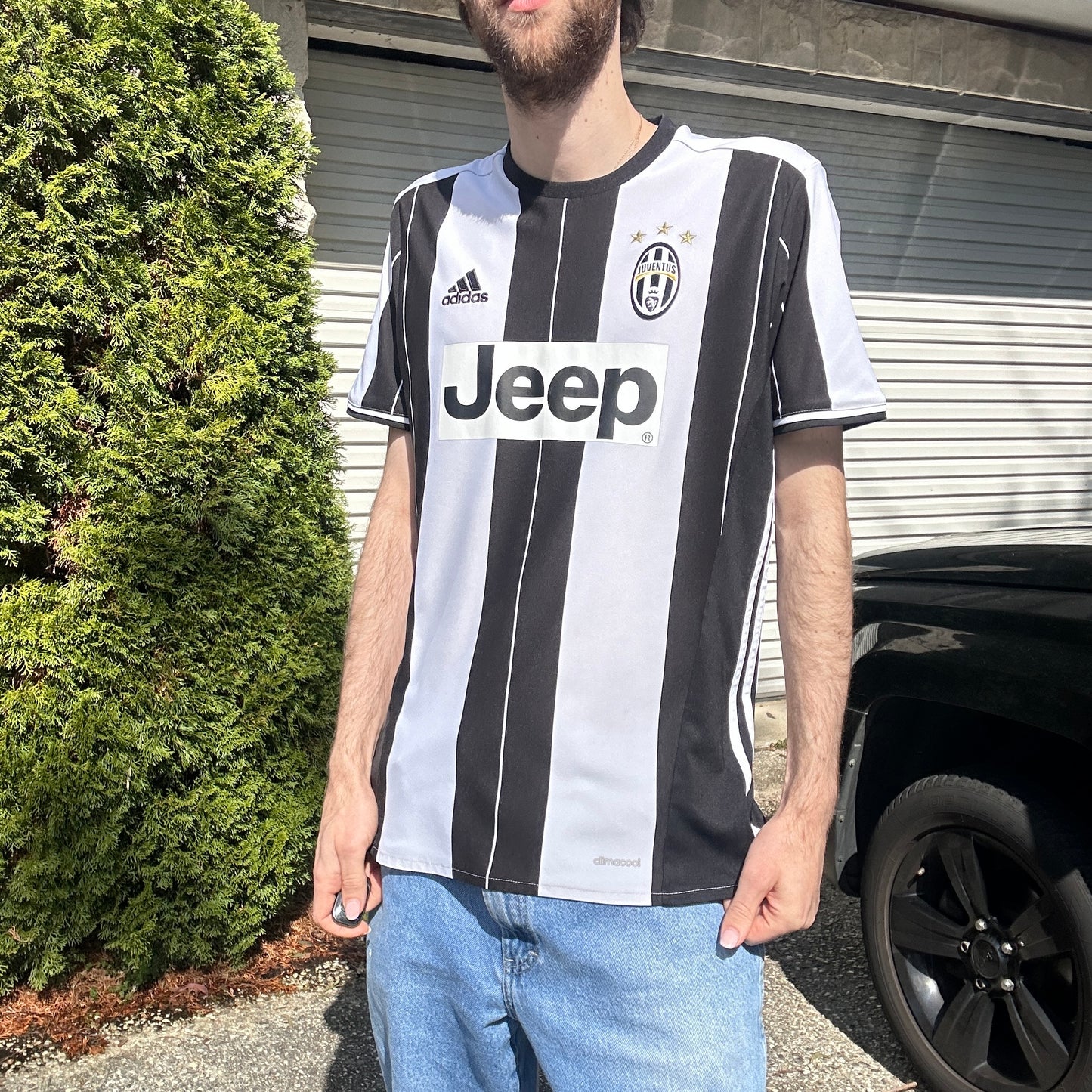 2000's Juventus Football Adidas Jersey Striped - M/L