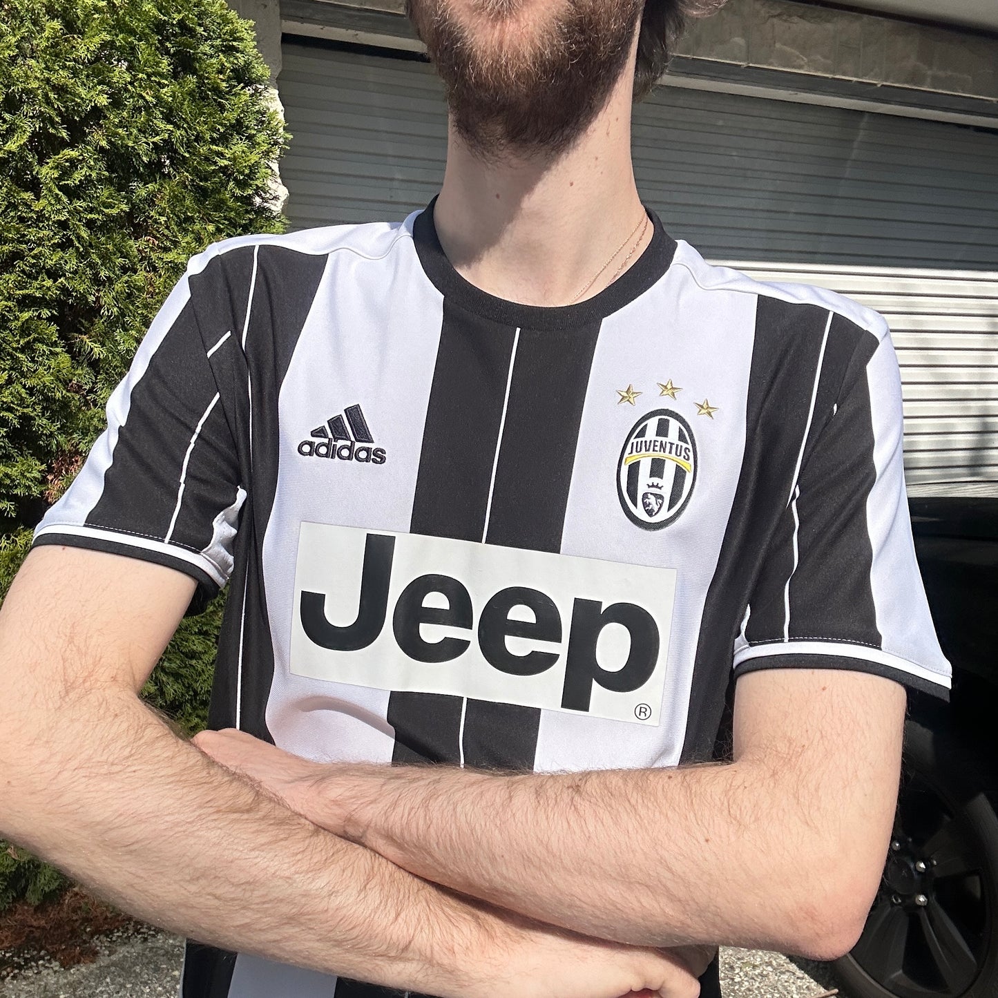 2000's Juventus Football Adidas Jersey Striped - M/L