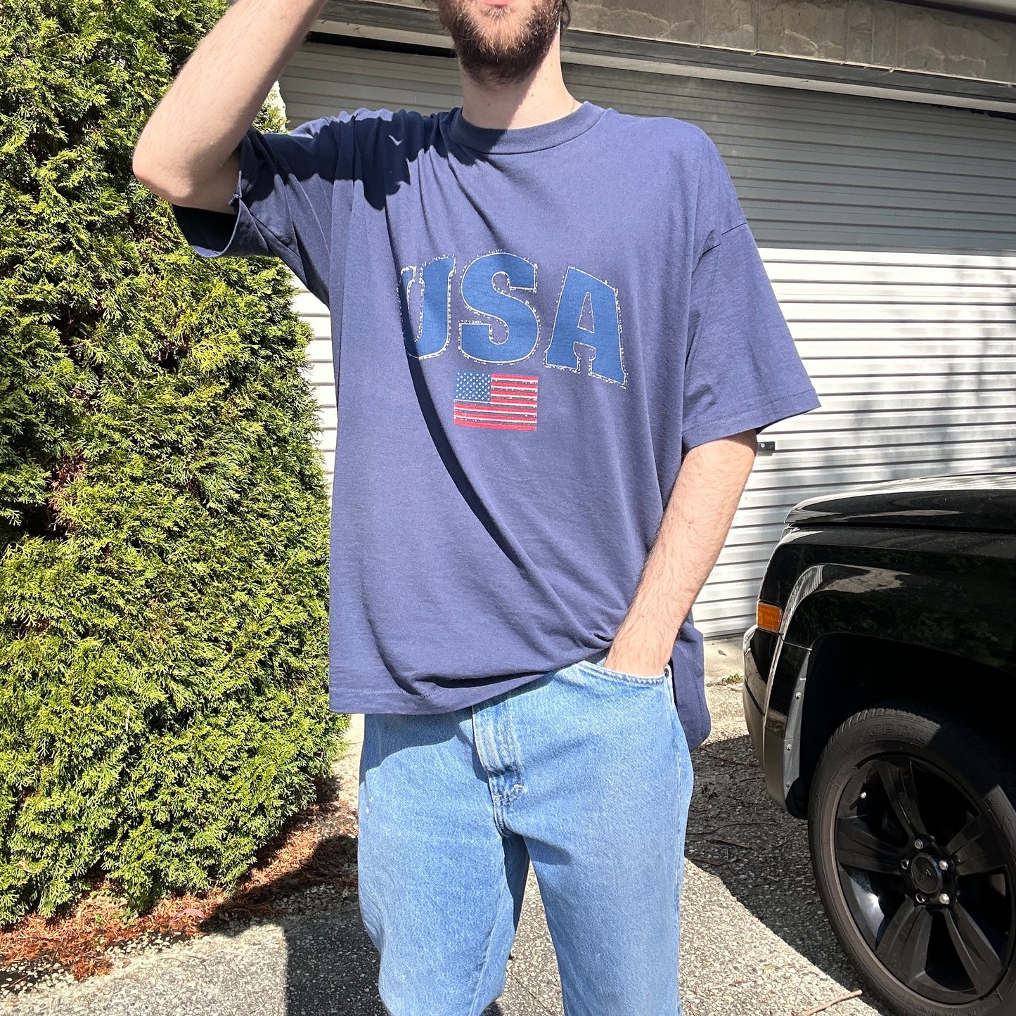 1990's USA Navy Blue Graphic - XXL