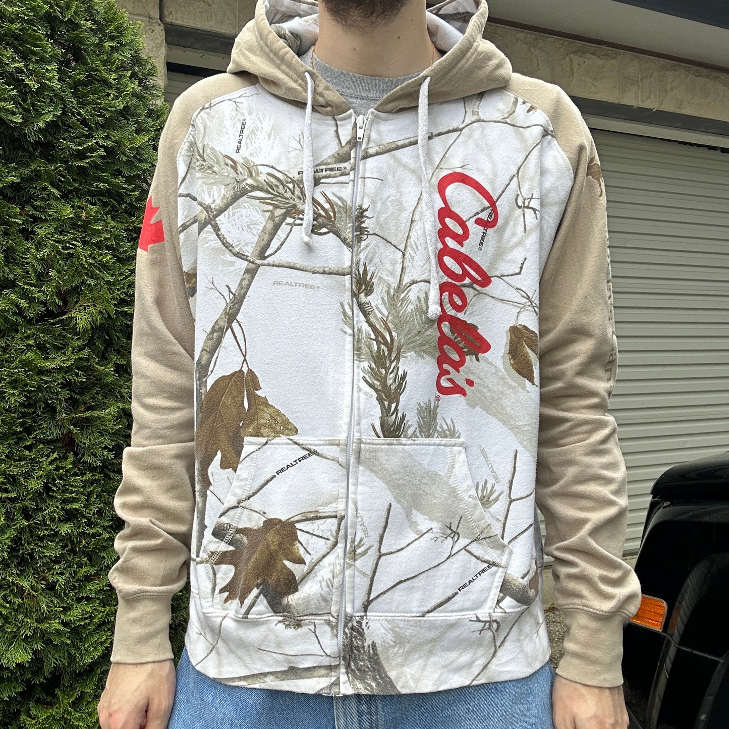 Vintage Cabela's White Camo Hoodie - L