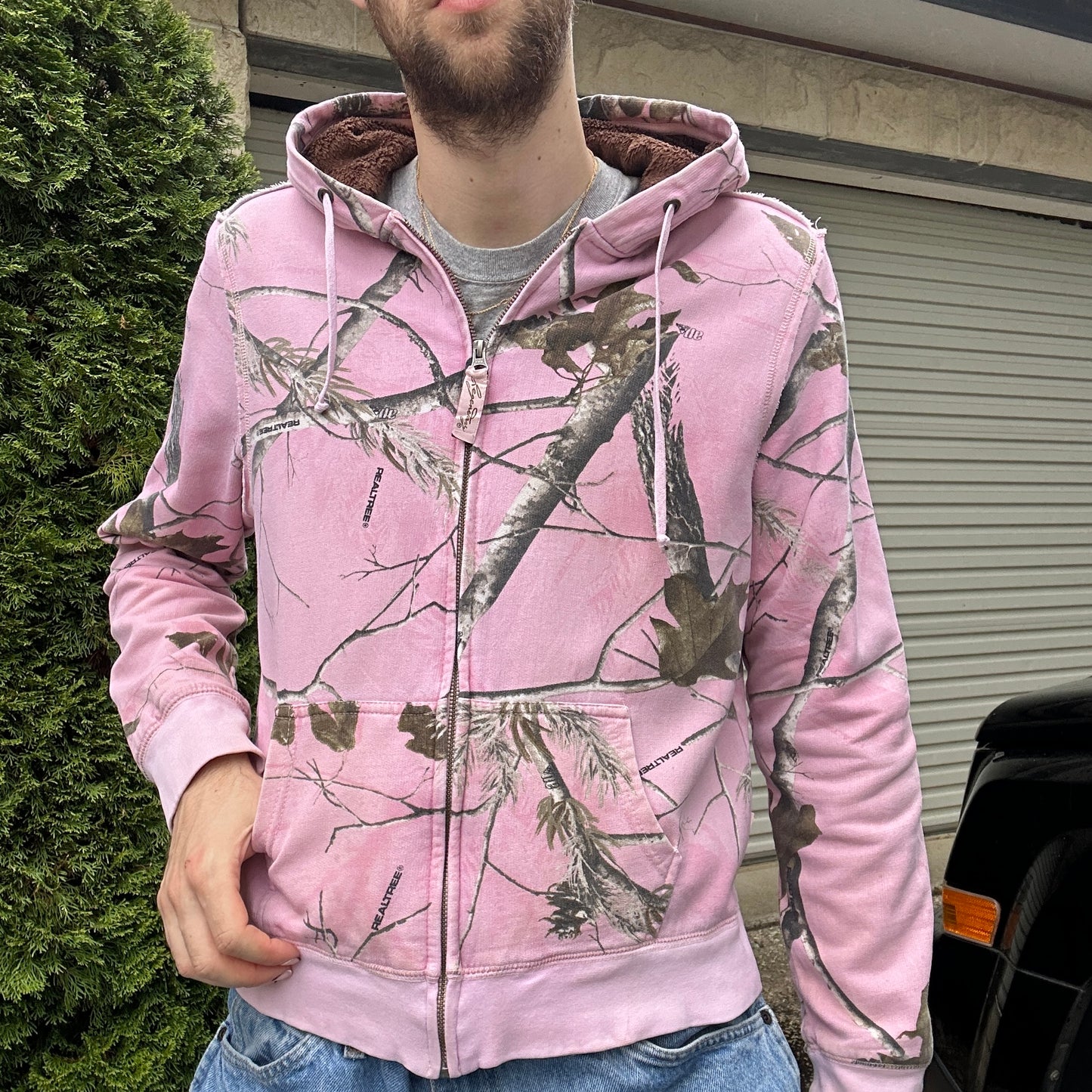 Vintage Realtree Camo Pink with Brown Hoodie - L(W)